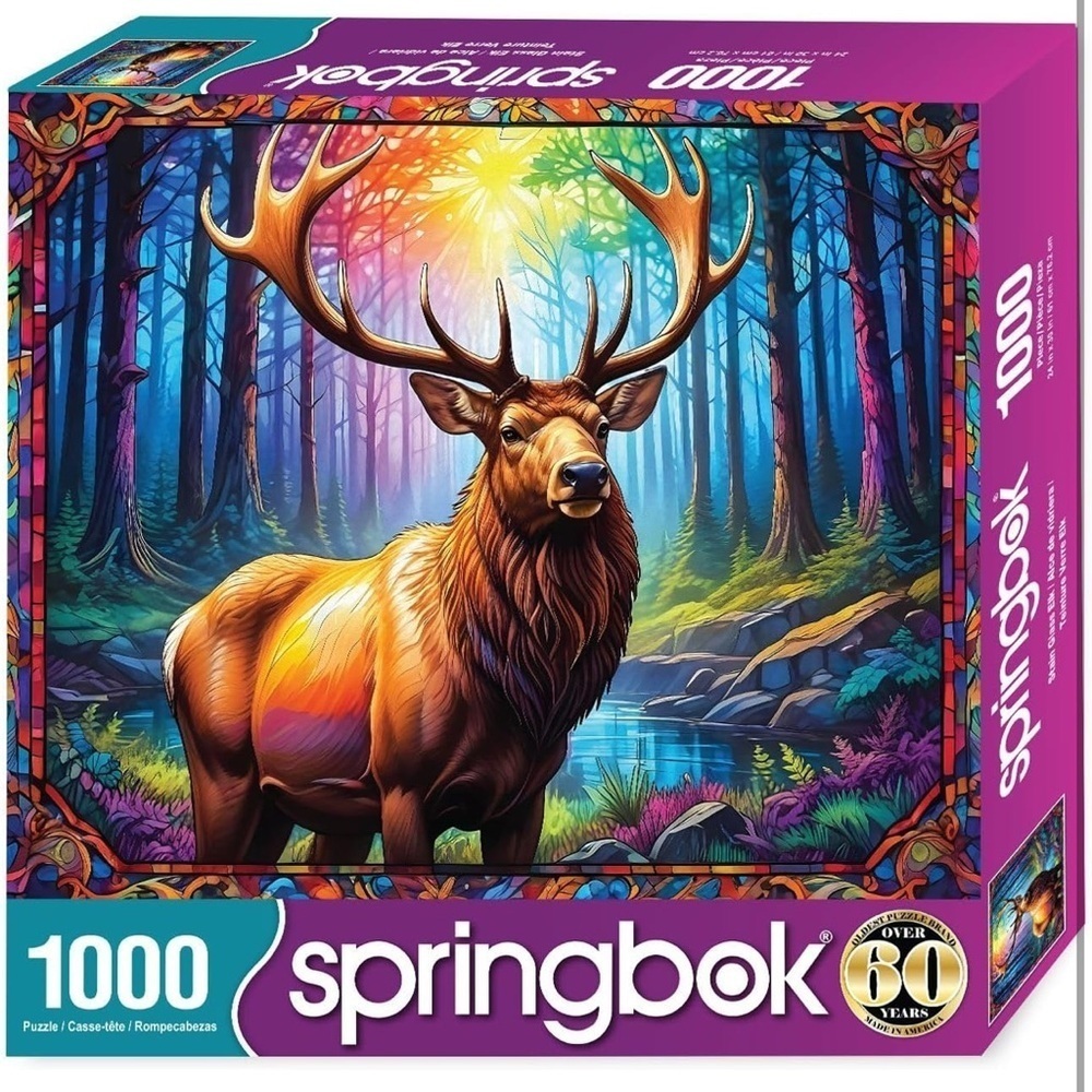 Springbok Stained Glass Elk 1000 Piece Jigsaw Puzzle for Adults Colorful…​​​ - Picture 2 of 5